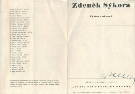 Katalog výstavy Zdenka Sýkory 1952